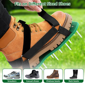 Ohuhu aerator shoes provide stable ground contact for efficient aeration sessions.