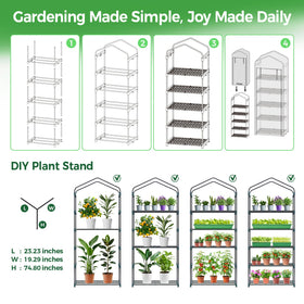 Ohuhu compact greenhouse set up on porch or deck for seedlings.