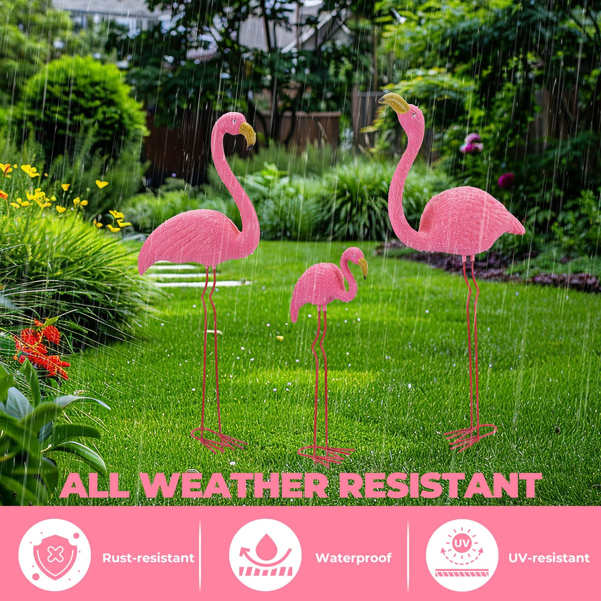 Ohuhu family flamingos yard ornaments, 31-inch, create a charming garden focal point