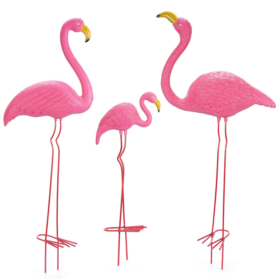 Ohuhu family flamingos yard ornaments, 32-inch, brighten lawns with playful color
