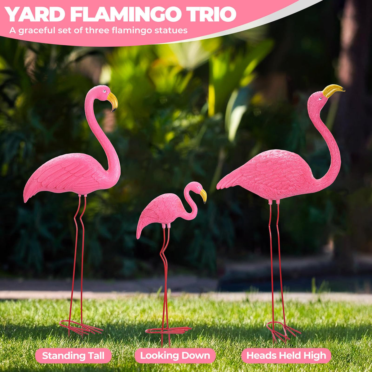 Ohuhu flamingo with metal feet stake closeup showing sturdy construction for outdoor use