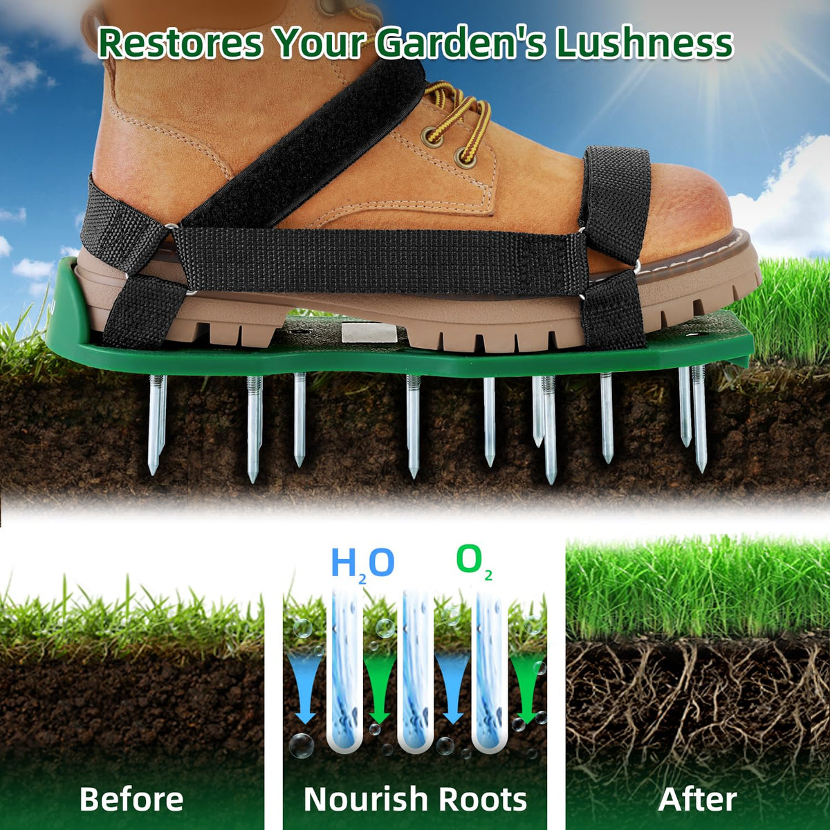 Ohuhu anti-slip bottom aerator shoes keep you steady on wet grass.