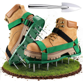 Ohuhu Lawn Aerator Shoes with hook-loop fasteners for quick on/off use.