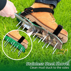 Ohuhu aerator shoes with spiked plates promote deeper soil aeration as you stroll.