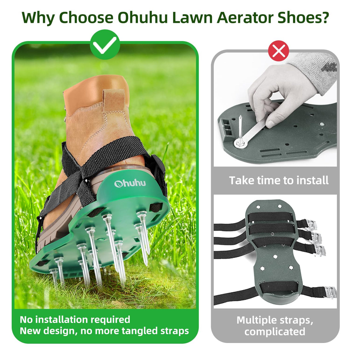 Ohuhu lawn aerator shoes invite you to walk your yard and aerate naturally.