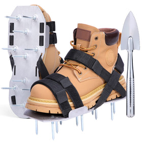 Ohuhu metal lawn aerator shoes with 2.2-inch spikes for deeper soil aeration.