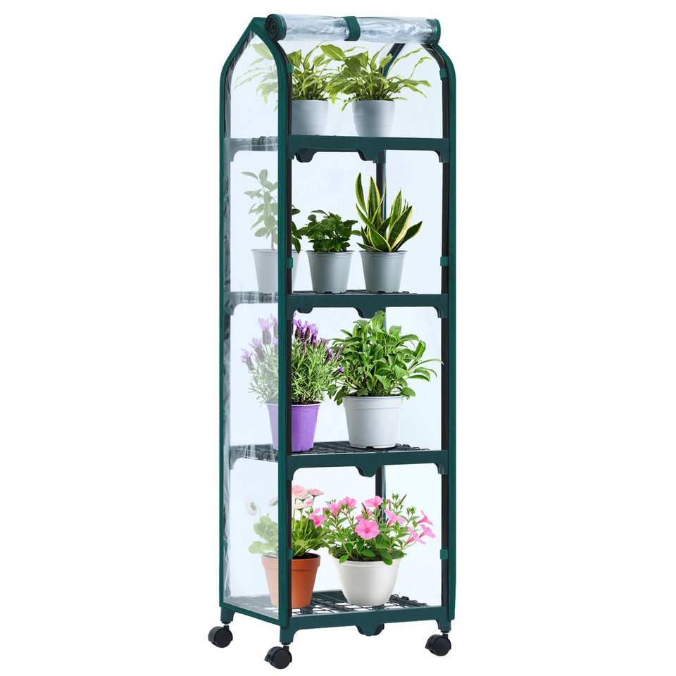 Ohuhu mini greenhouse with locking wheels enables easy indoor-outdoor repositioning.