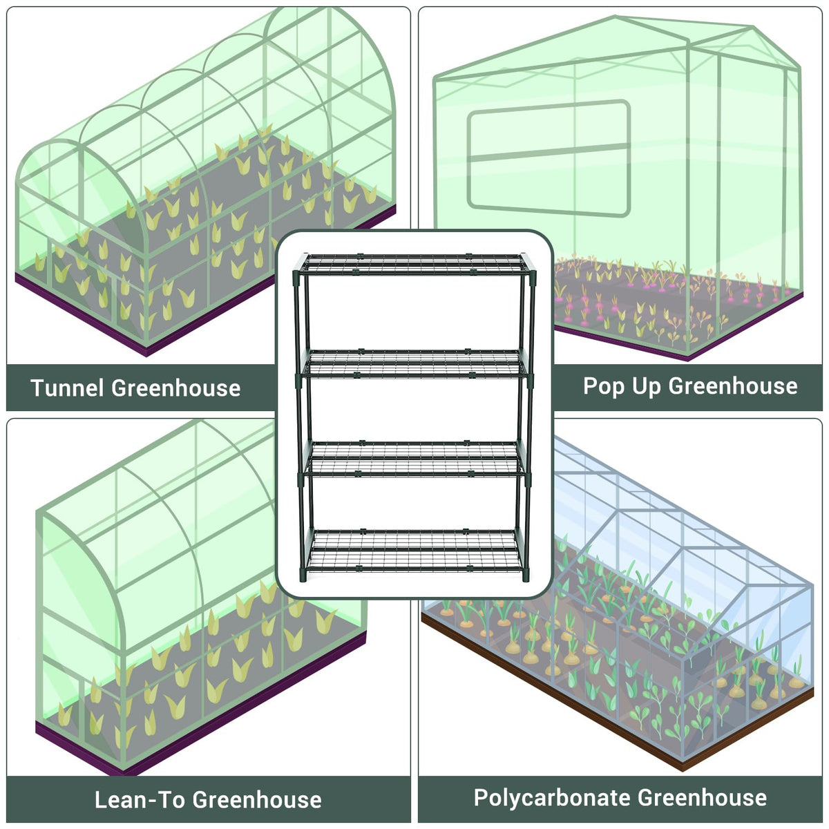Ohuhu 4-Tier Plant Shelves versatile setup for indoor and outdoor greenhouse use