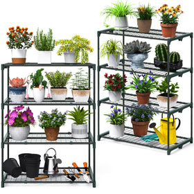 Ohuhu 4-Tier Plant Greenhouse Shelves outdoor porch setup for organized gardening and easy access