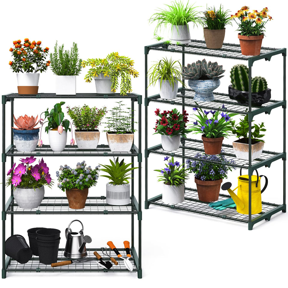 Ohuhu 4-Tier Plant Greenhouse Shelves outdoor porch setup for organized gardening and easy access