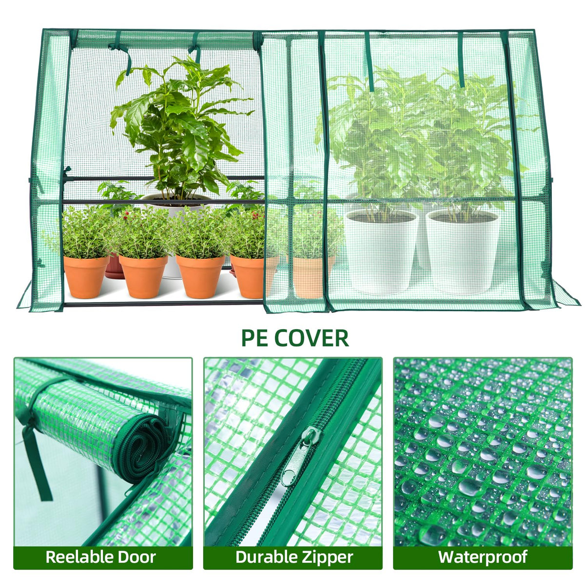 Ohuhu greenhouse with double-zipper doors for easy access and airflow control.