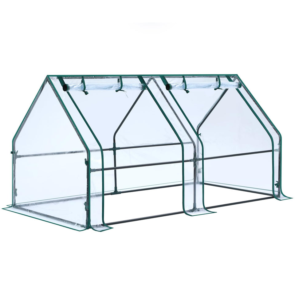 Ohuhu portable mini greenhouse front view with clear cover for plant protection
