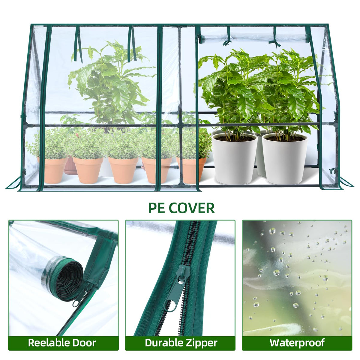 Ohuhu portable mini greenhouse side view highlighting sturdy frame for outdoor use
