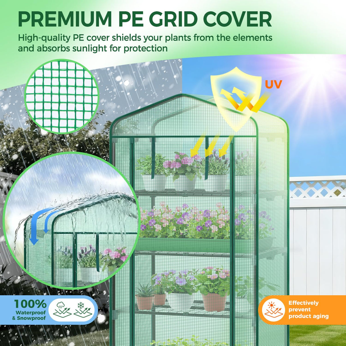 Ohuhu greenhouse PE cover provides all-season weather protection