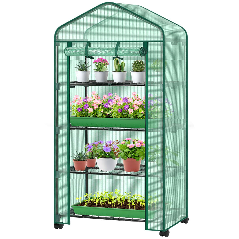 Ohuhu small greenhouse with wheel for easy indoor-outdoor relocation