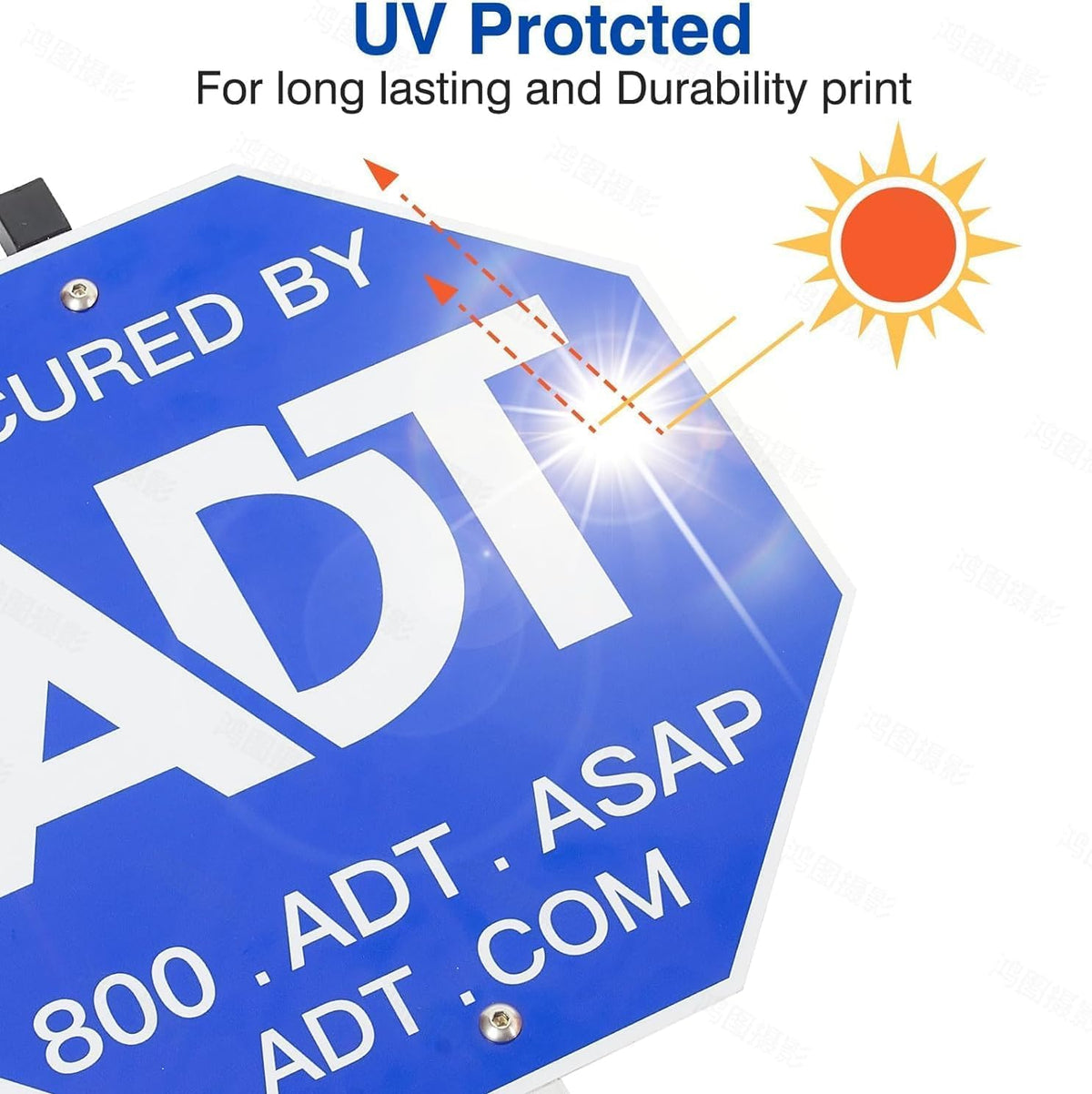 OHYVGD weatherproof ADT sign resists rain and sun for longer legibility.