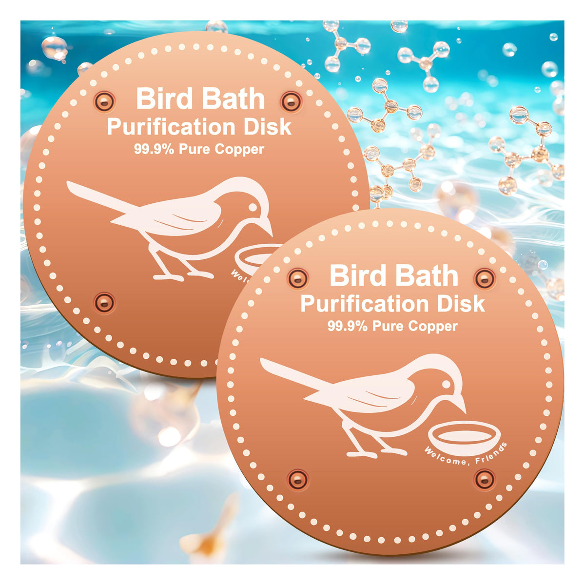 OICEME pure copper birdbath disc promotes clearer water for backyard birds.