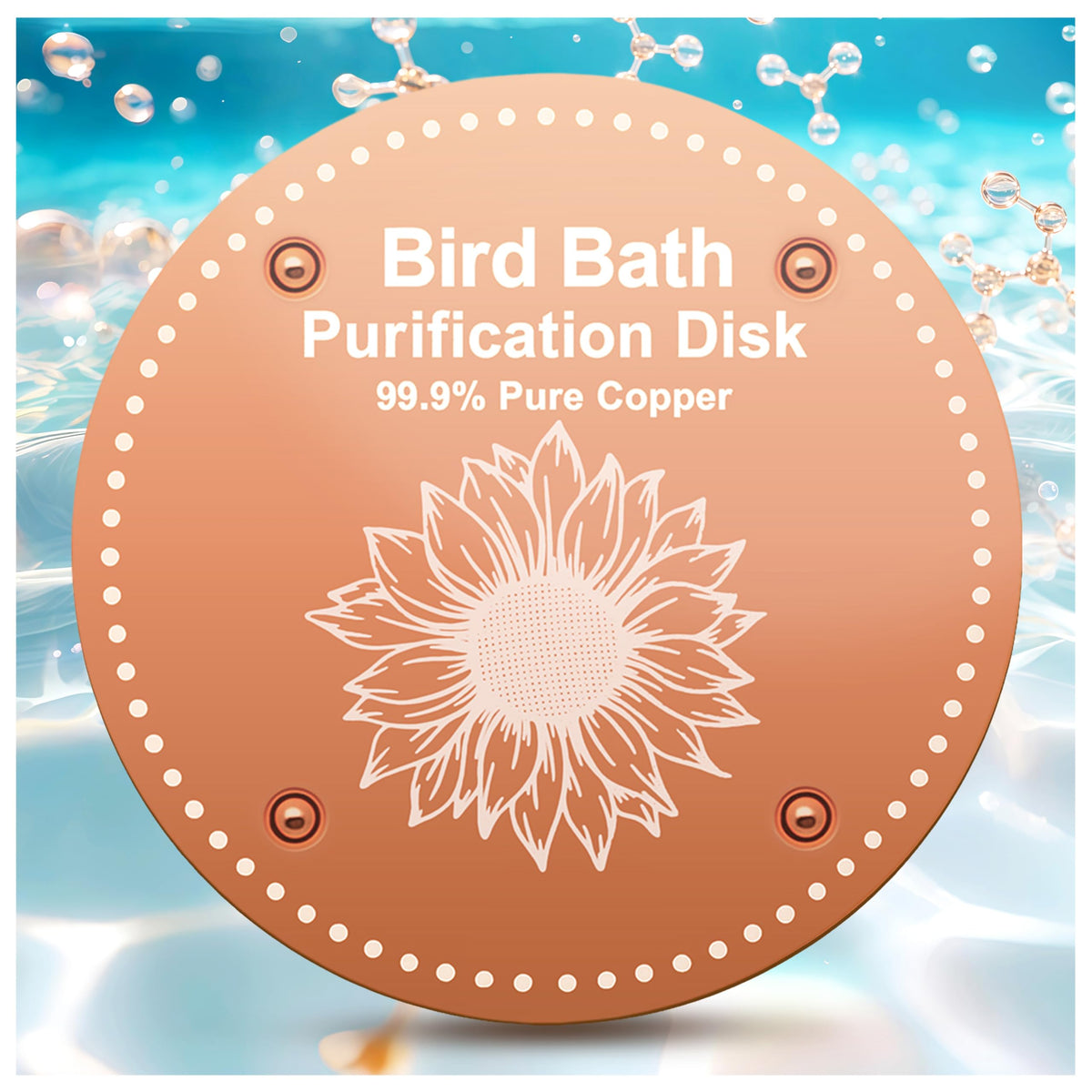 OICEME pure copper purification disk in a birdbath for cleaner water.