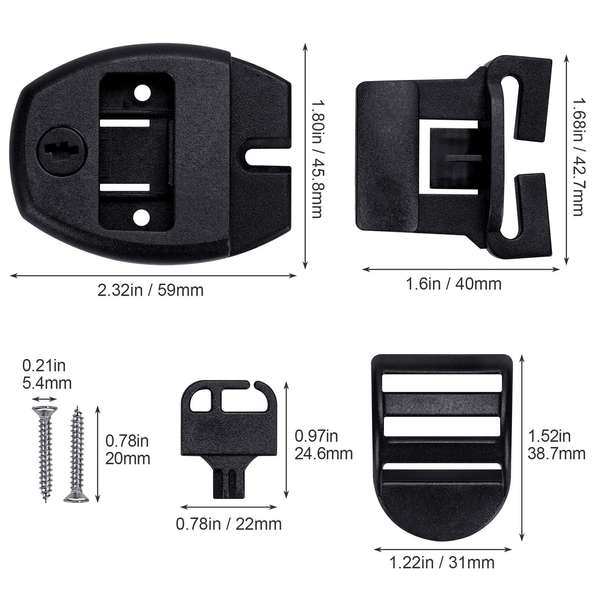 OIIKI spa strap slides in black for easy strap alignment.