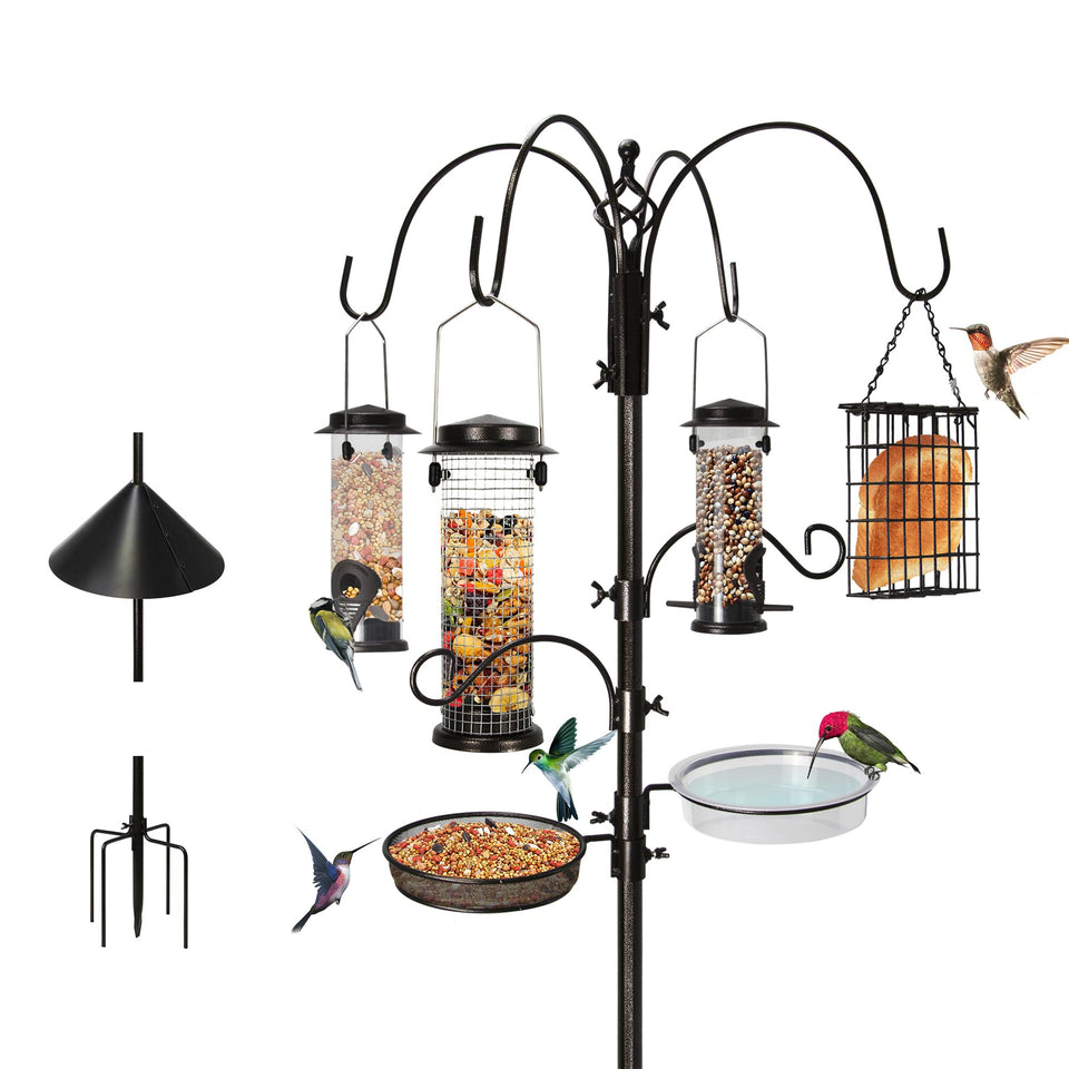 Ointo Garden 6-Hook Bird Feeding Station with diverse feeding options.
