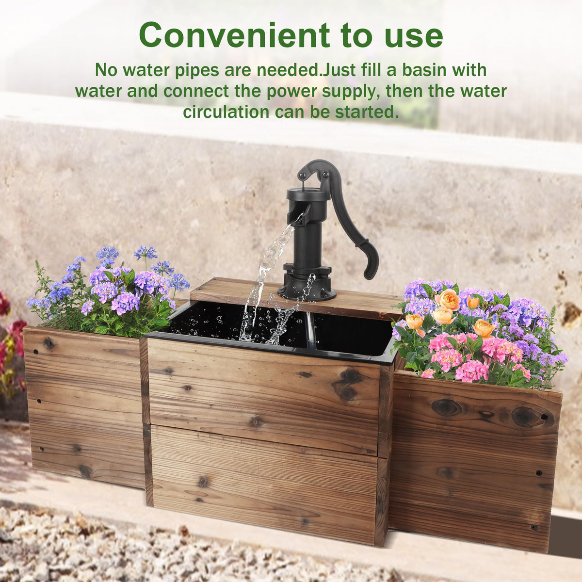 OIPRTGFJ fountain with flower box enhances patio charm and greenery