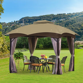 OIPUNSHLE khaki canopy in outdoor setting; versatile shade for patios.