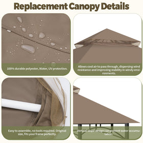 Khaki OIPUNSHLE canopy top complements outdoor décor while shielding from sun.