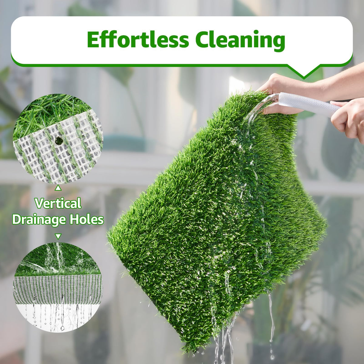 Oiyeefo turf drainage holes enable quick drying.