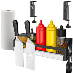 Oiyue Griddle Caddy with magnetic tool holder keeps tools within reach.