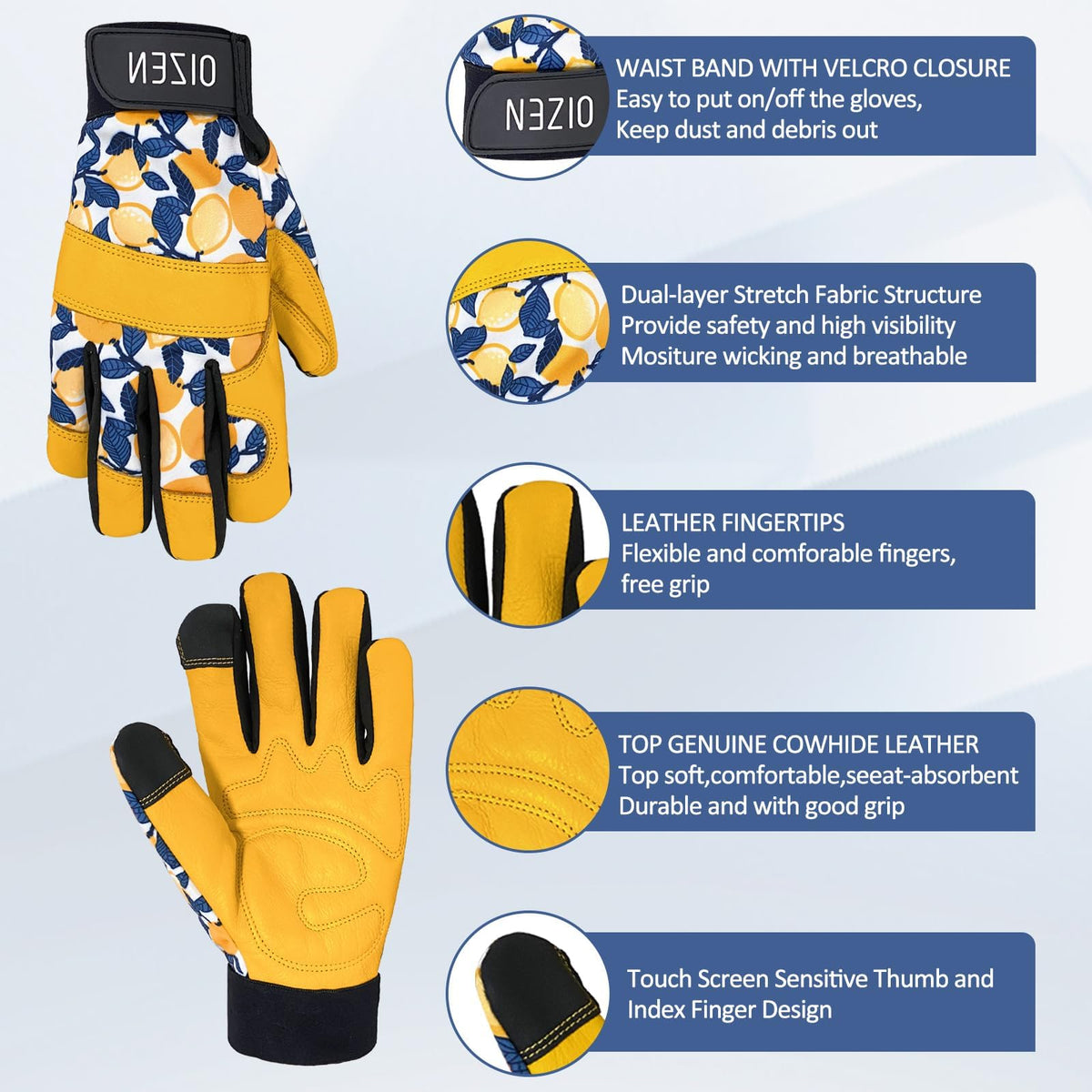 OIZEN gloves palm detail shows foam padding for comfort.