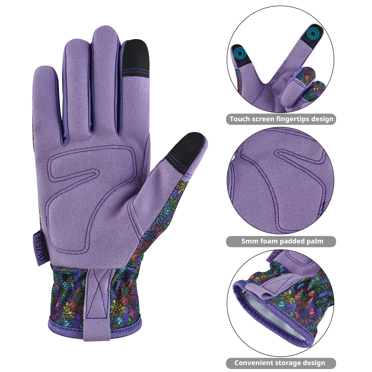 OIZEN gardening gloves with PVC palm pads and 5mm foam for strong grip.