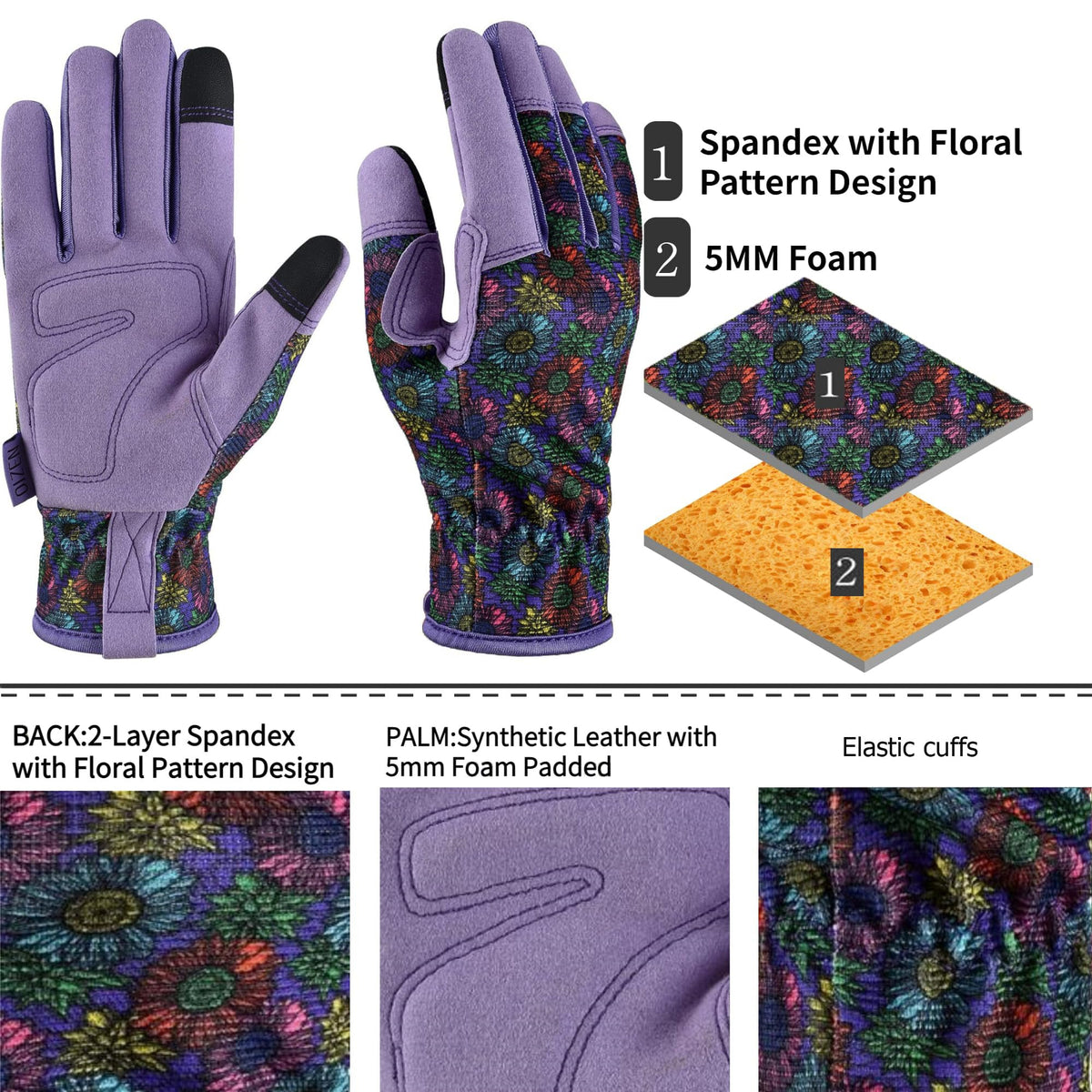 OIZEN gardening gloves with touchscreen-friendly fingertips for device use.