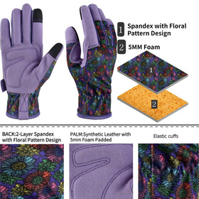 OIZEN gardening gloves with touchscreen-friendly fingertips for device use.