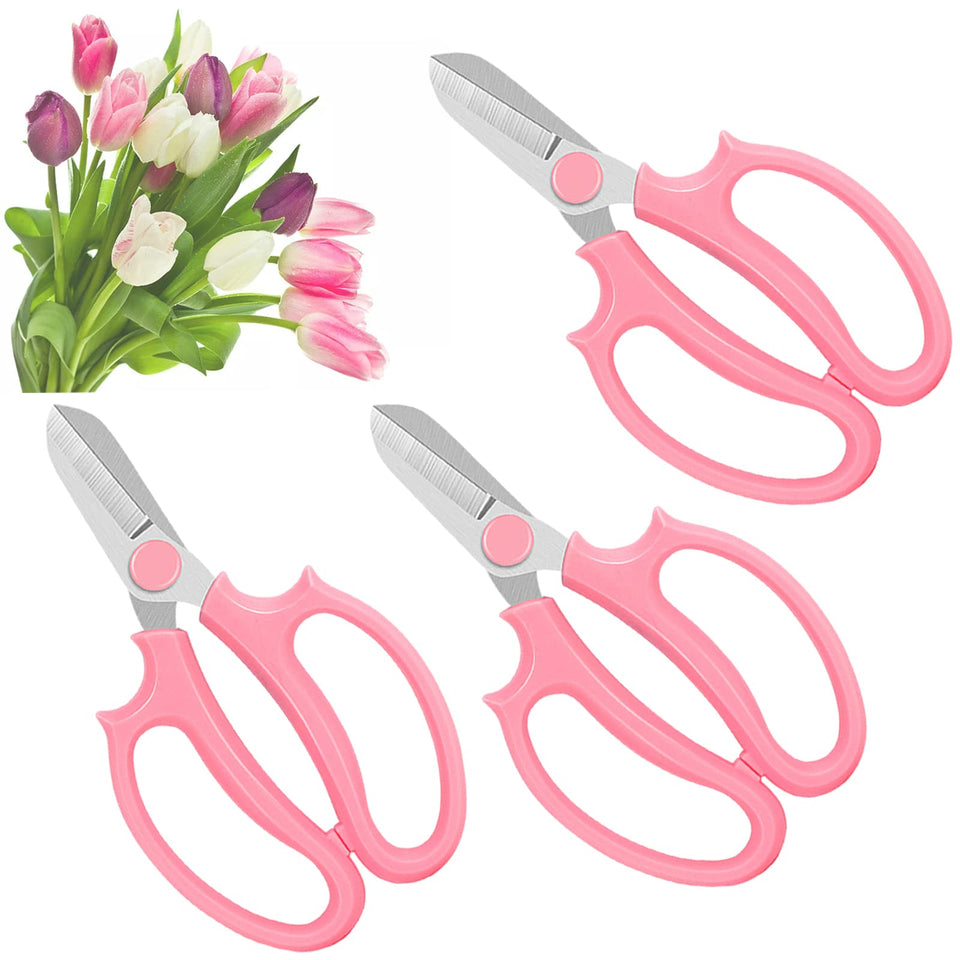 OJYUDD 3 Pcs Garden Scissors pink handles for precise pruning.