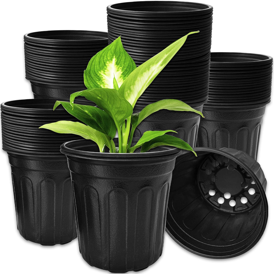 OJYUDD 60-pack 1-gallon pot front view demonstrates durable soft plastic for seed starting.