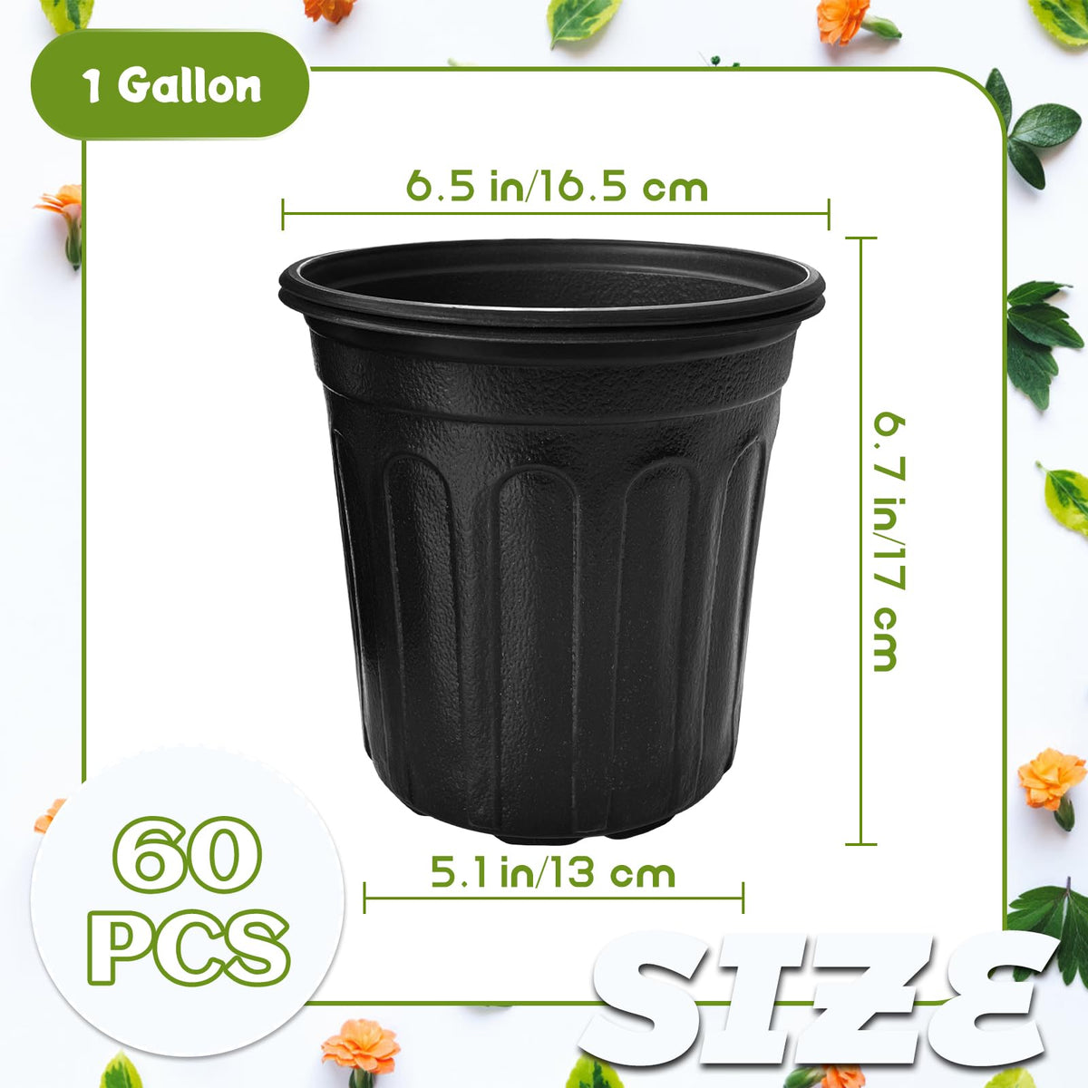 OJYUDD 60-pack 1-gallon pot side view highlights portable, easy-to-handle design.