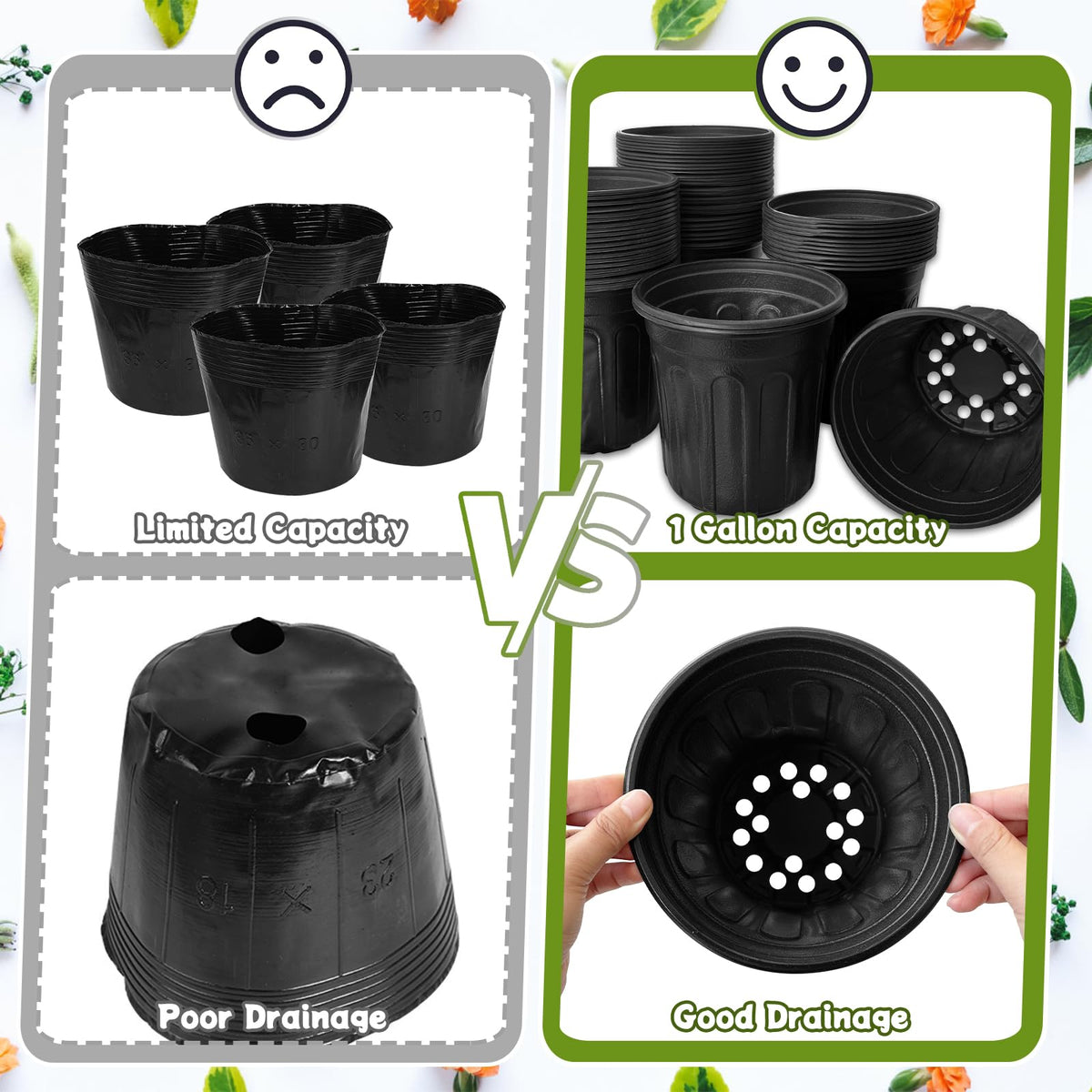 OJYUDD 60-pack black pots with simple design suitable for transplanting and seedling care.