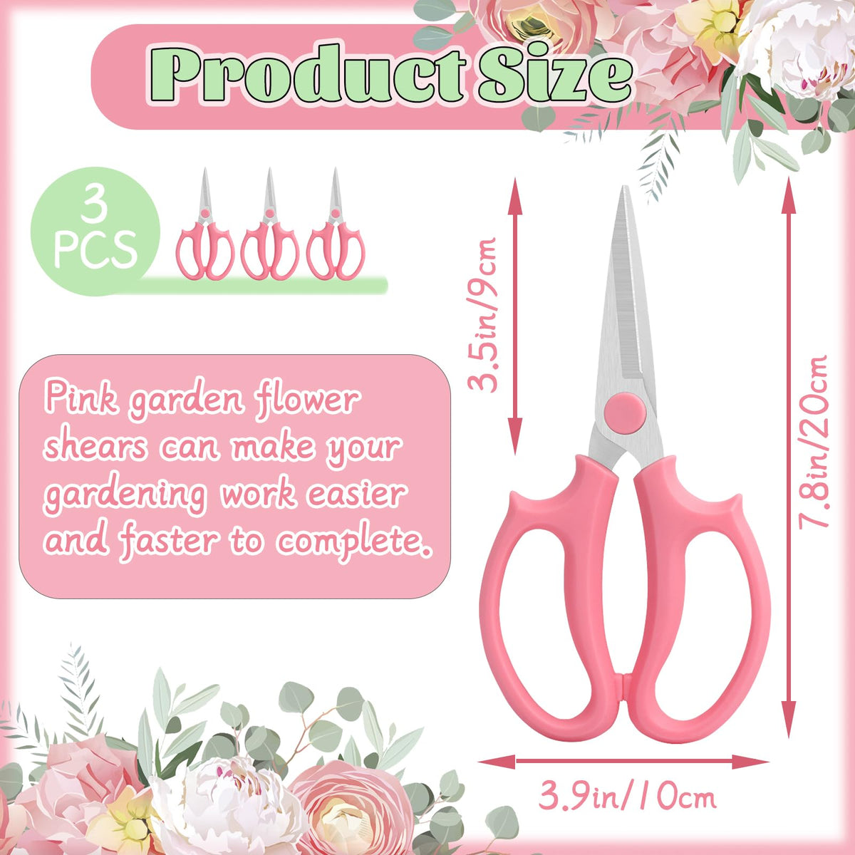 OJYUDD pink floral scissors with ergonomic handles for comfortable all-day trimming