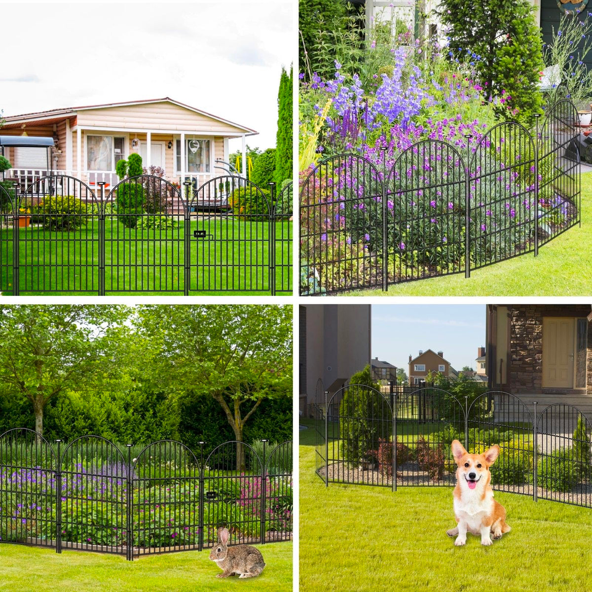 Okaygardn fence used to define a dog yard and garden boundary outdoors.