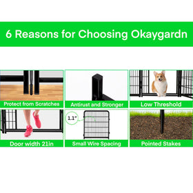 Okaygardn tall garden fence door open demonstrates easy access through a wide gate.