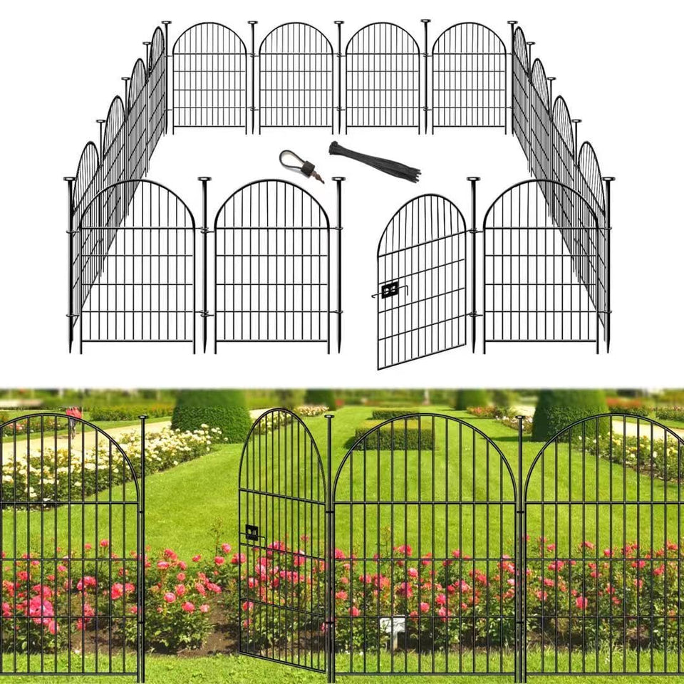 Okaygardn tall garden fence panel layout shows stable staking for a border.