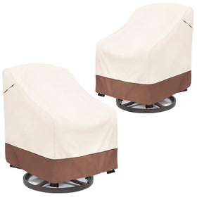 OkCool outdoor swivel chair cover front view on beige-brown fabric, water resistant