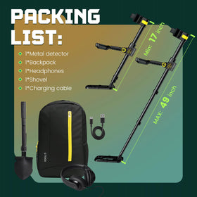 OKESAM included accessories like shovel, headphones, charging cable, and backpack.
