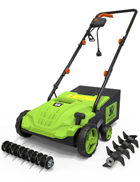 OKKMAX 2-in-1 dethatcher-scarifier in action aerating turf for healthier roots