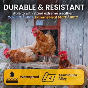 OKKÖBI anti-pinch feature protects hens by reversing the door if resistance is detected.