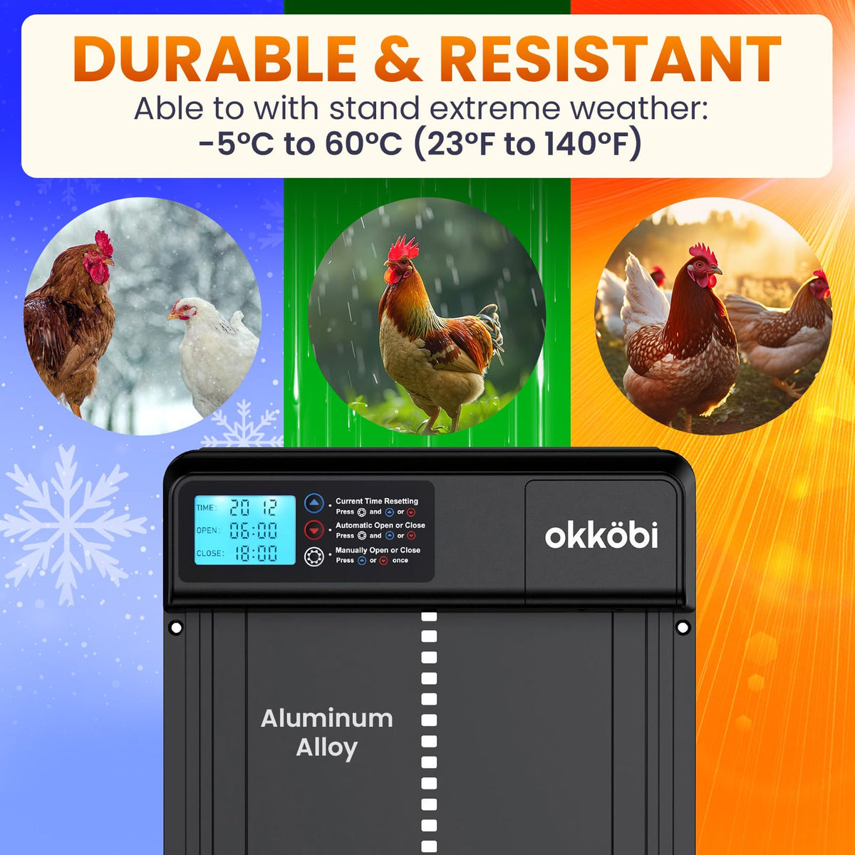 OKKÖBI Coop Door Lite anti-pinch safety protecting chickens