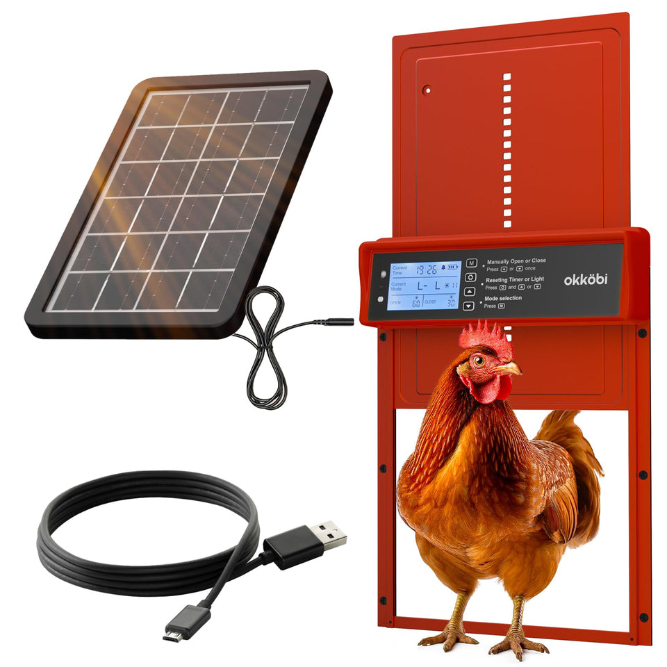 OKKÖBI coop door solar panel powers a reliable, off-grid opening for day and night protection.