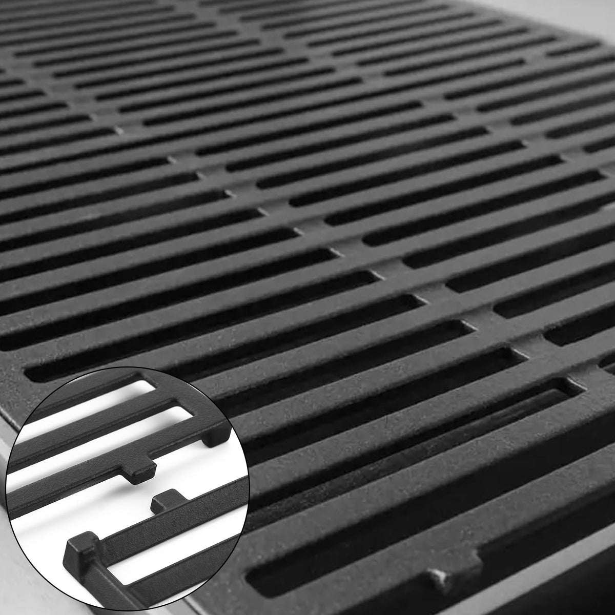 Oklagarden Spirit E-310 cast iron grates for long-lasting performance.