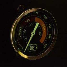 Oklahoma Joe's 3-Inch dial reading clearly shows temperature ranges during cook sessions