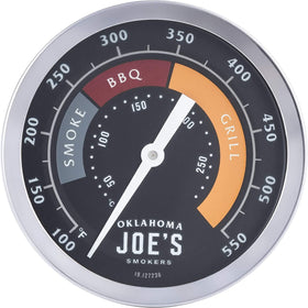 Oklahoma Joe's 3-Inch gauge close-up with glow-in-the-dark dial for easy nighttime readings